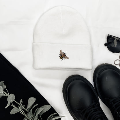 Embroidered Minimalist Honeybee Beanie: Nature Knit Skull Hat
