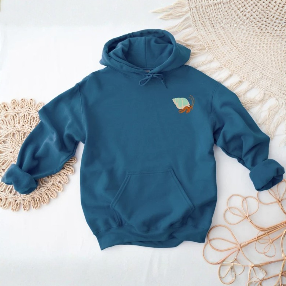 Embroidered Hermit Crab Hoodie: Unisex Pullover Sweatshirt