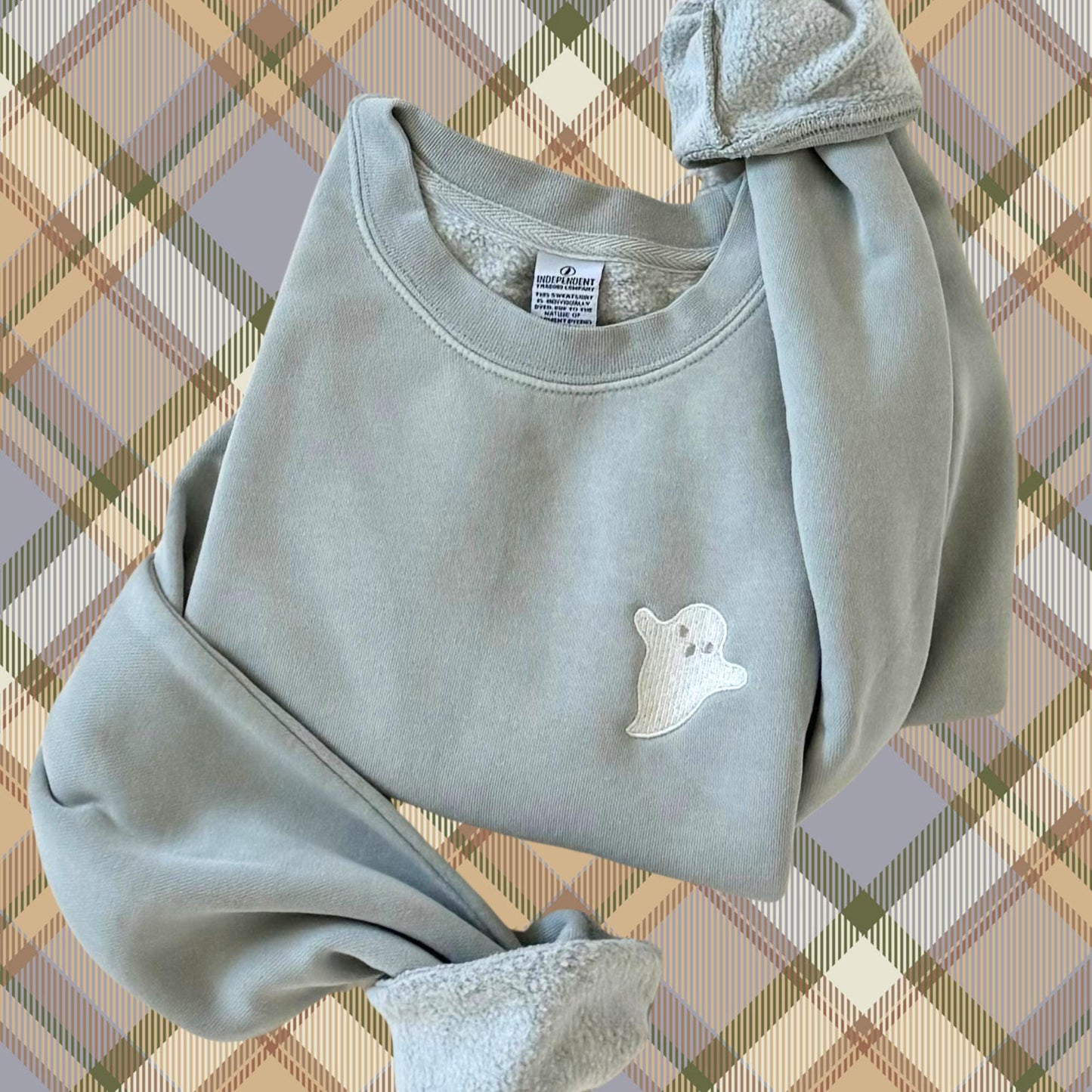 Embroidered Ghost Crewneck Sweatshirt: Tonal Halloween Pullover