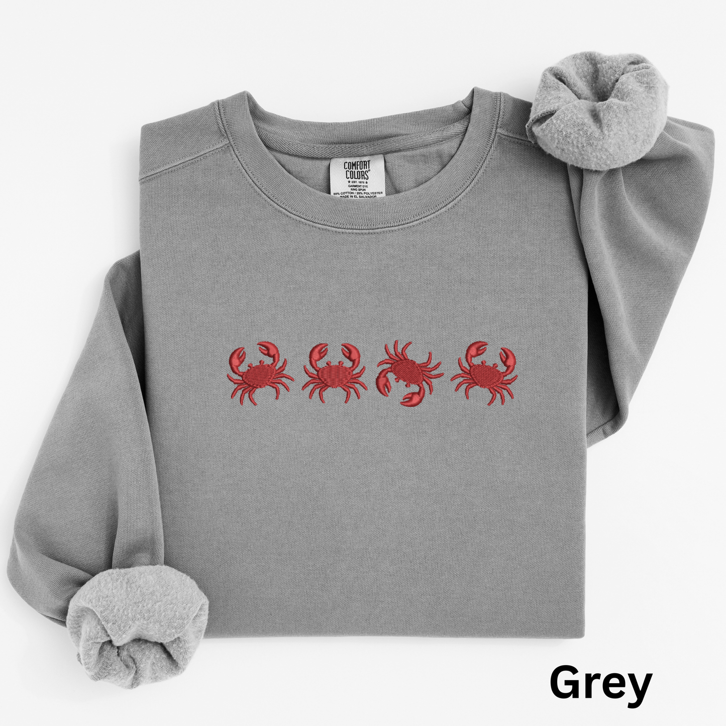 Embroidered Red Crab Pigment Dyed Crewneck Sweatshirt
