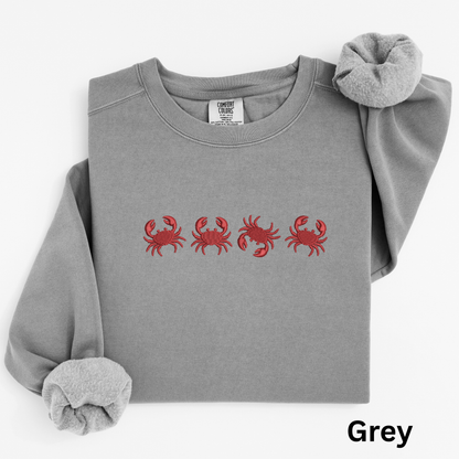 Embroidered Red Crab Pigment Dyed Crewneck Sweatshirt