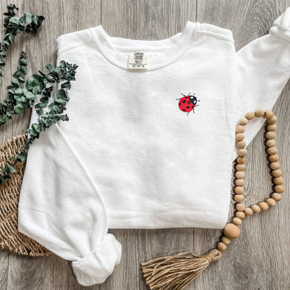 Embroidered Ladybug Sweatshirt: Comfort Colors Garment-Dyed Sweater
