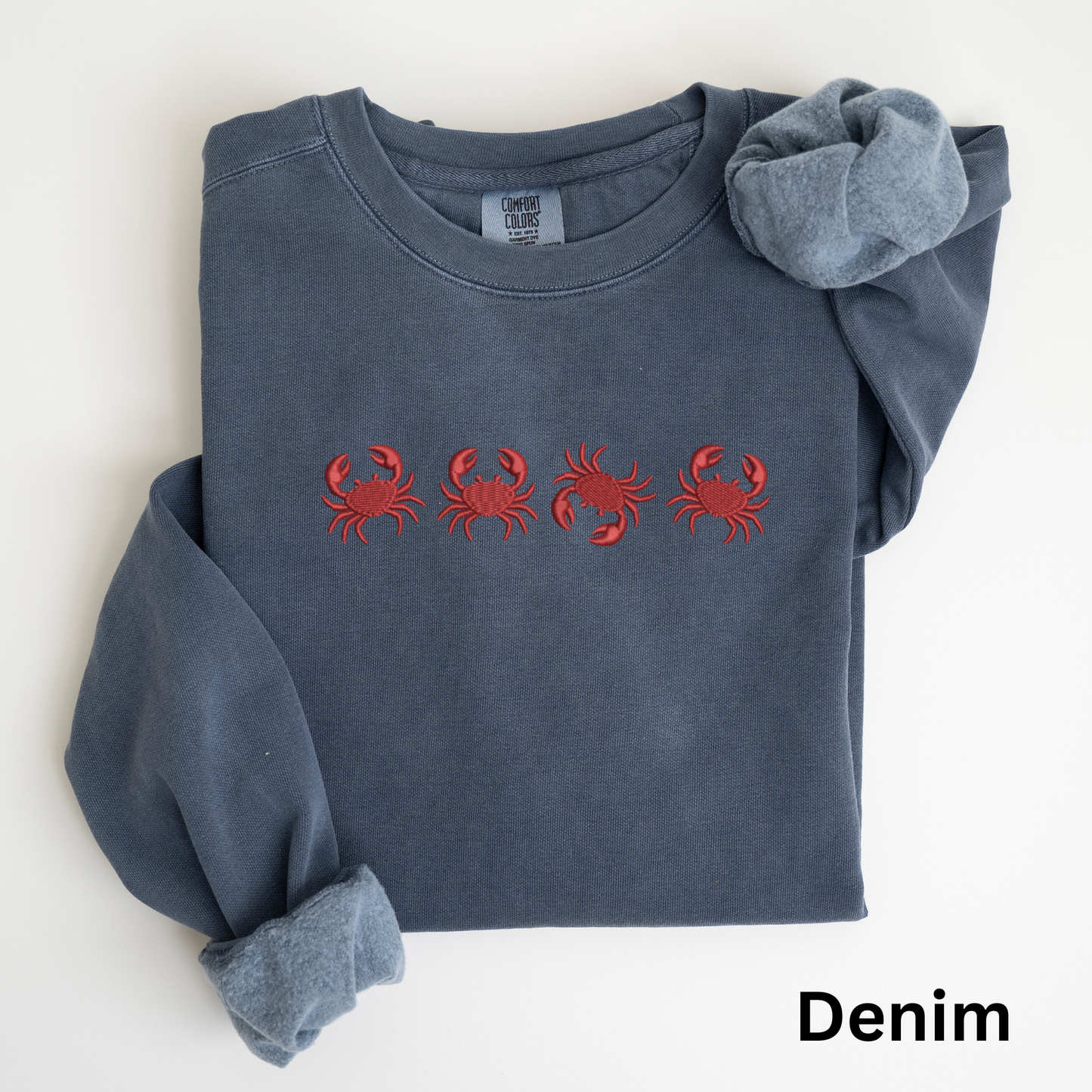 Embroidered Red Crab Pigment Dyed Crewneck Sweatshirt
