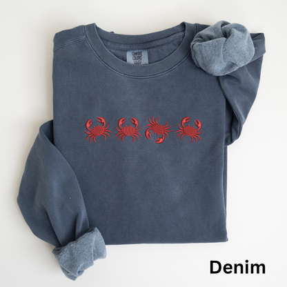 Embroidered Red Crab Pigment Dyed Crewneck Sweatshirt