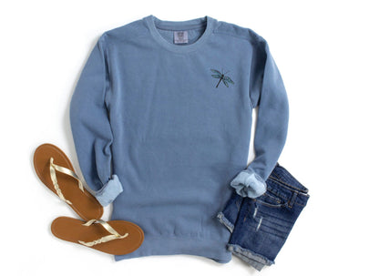 Embroidered Dragonfly Sweatshirt: Garment-Dyed Cotton Crewneck
