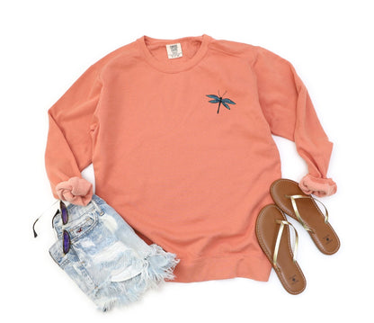 Embroidered Dragonfly Sweatshirt: Garment-Dyed Cotton Crewneck