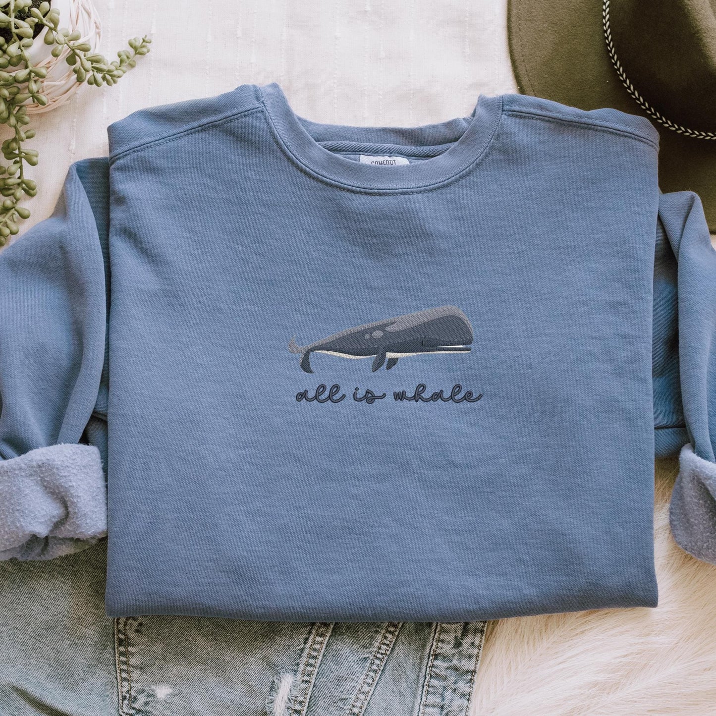 Embroidered Blue Whale Sweatshirt: Coastal Preppy Crewneck