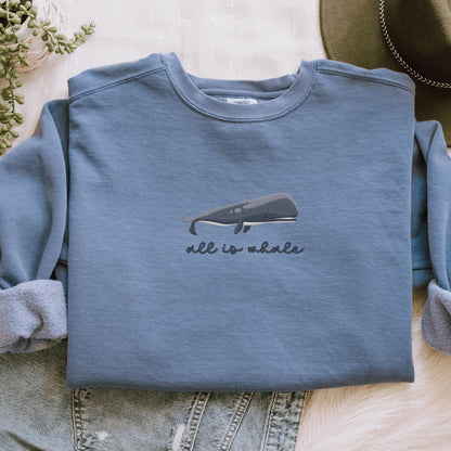 Embroidered Blue Whale Sweatshirt: Coastal Preppy Crewneck
