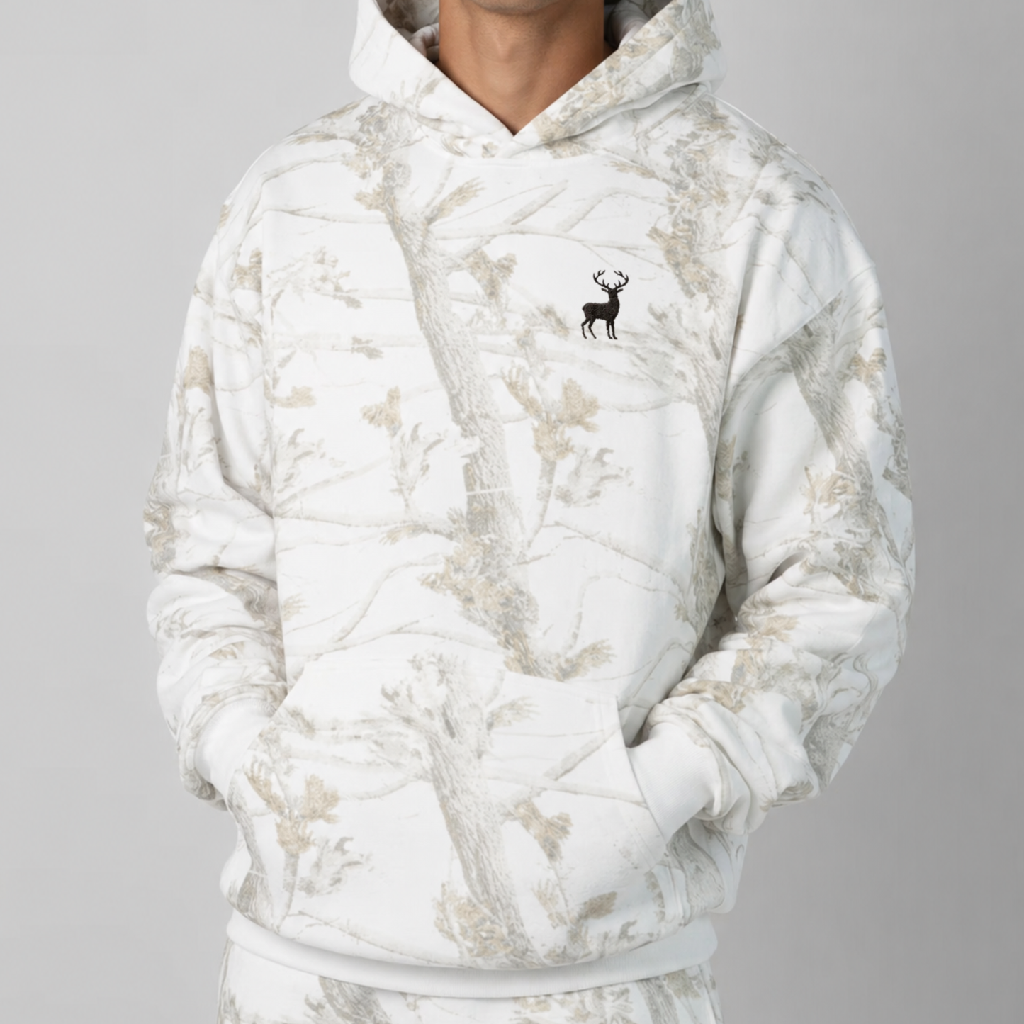 Unisex Embroidered Buck Hoodie, White Oak Camo Sweatshirt, Unisex Outdoors Apparel