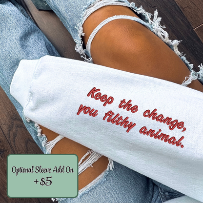 Embroidered Home Alone Movie Pigment Dyed Crewneck Sweatshirt: Minimalist Kevin Christmas Pullover