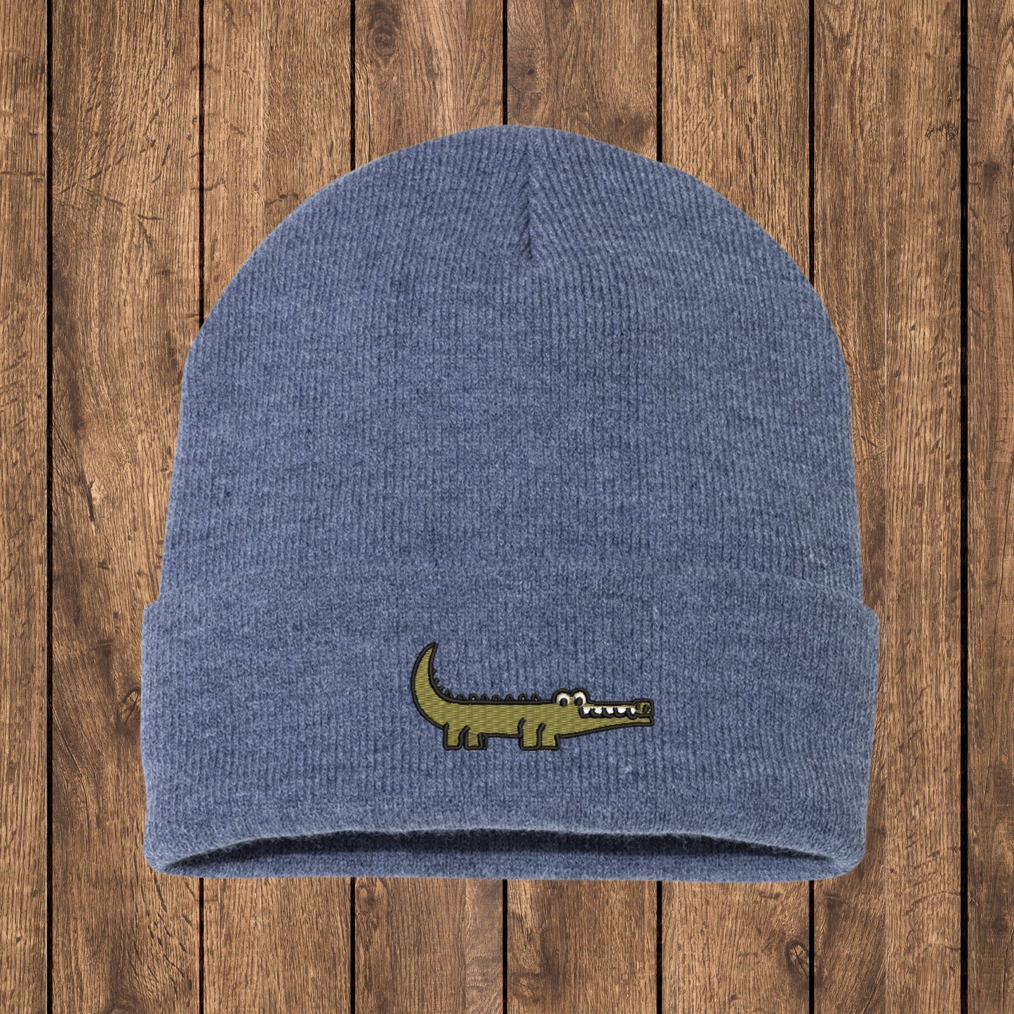 Embroidered Crocodile Beanie: Knit Alligator Winter Hat