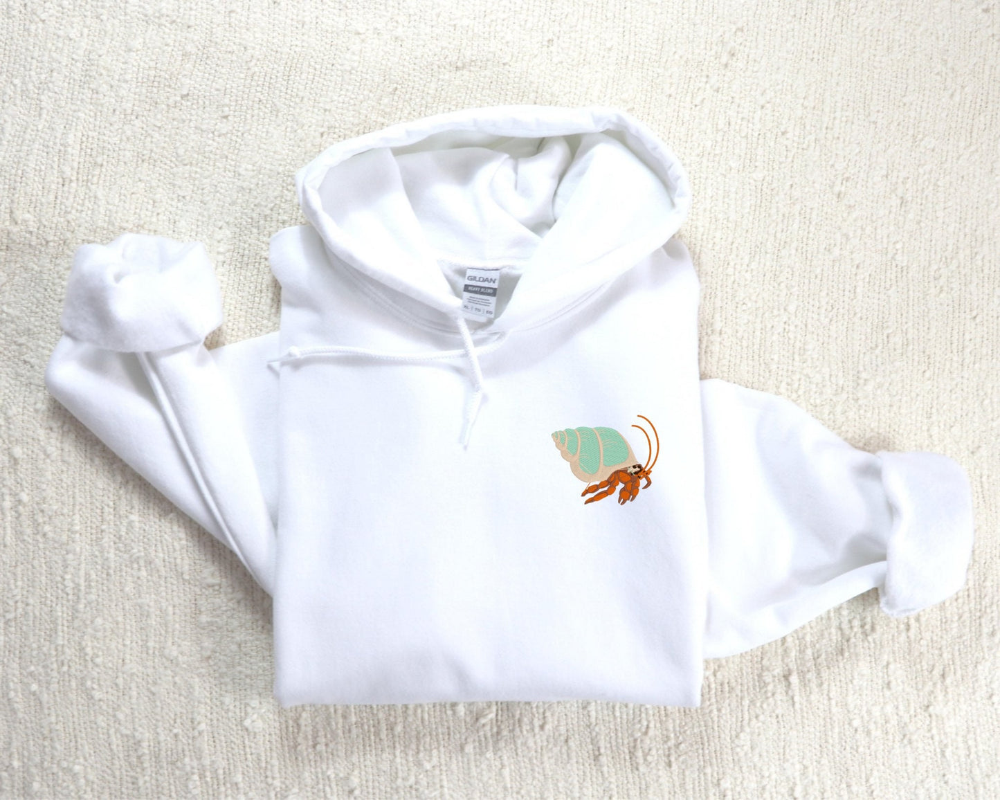 Embroidered Hermit Crab Hoodie: Unisex Pullover Sweatshirt