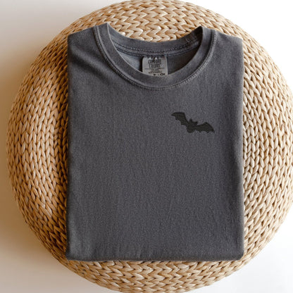 Embroidered Bat T-Shirt: Minimalist Halloween Spooky Season Tee