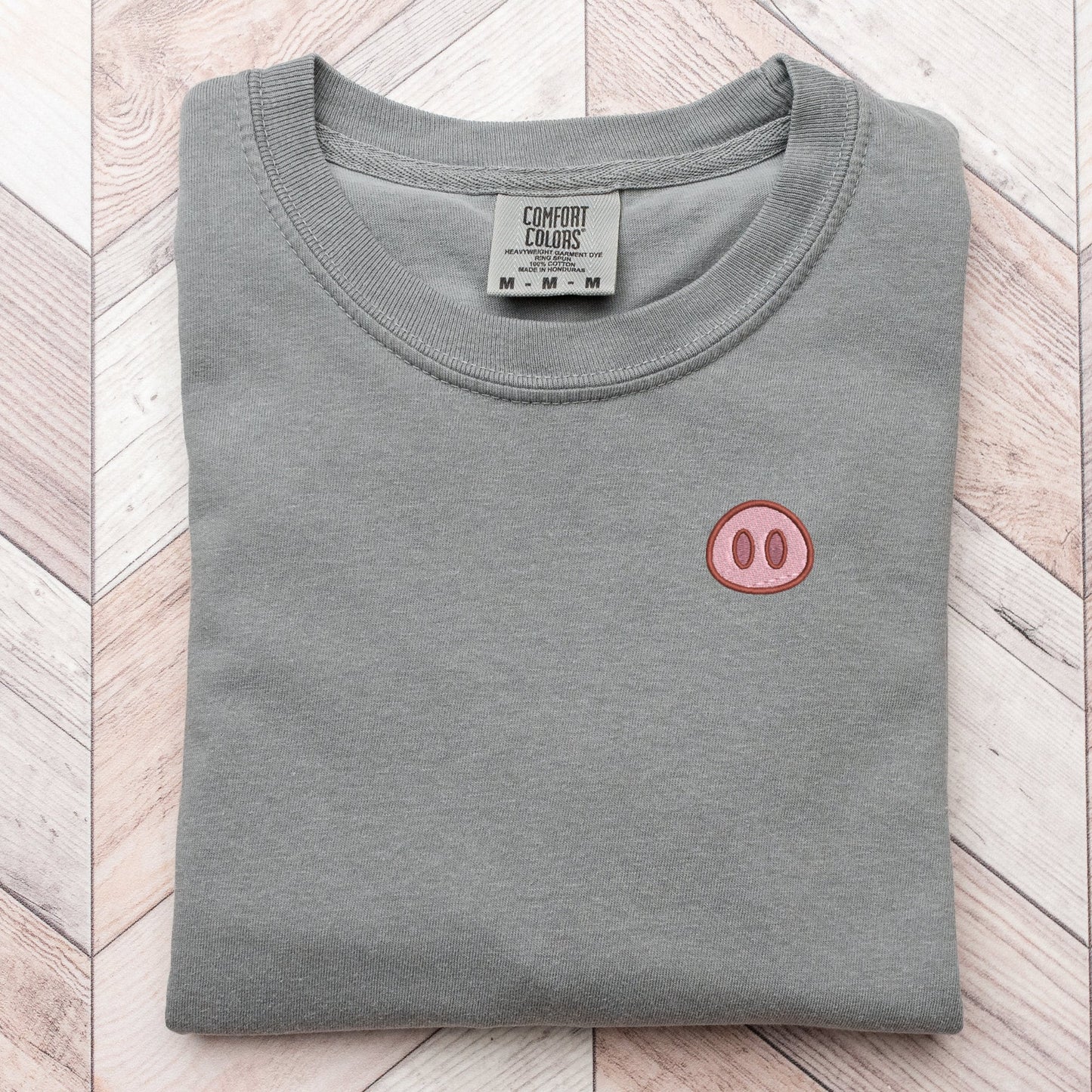 Embroidered Pig Nose Pigment Dyed T-shirt