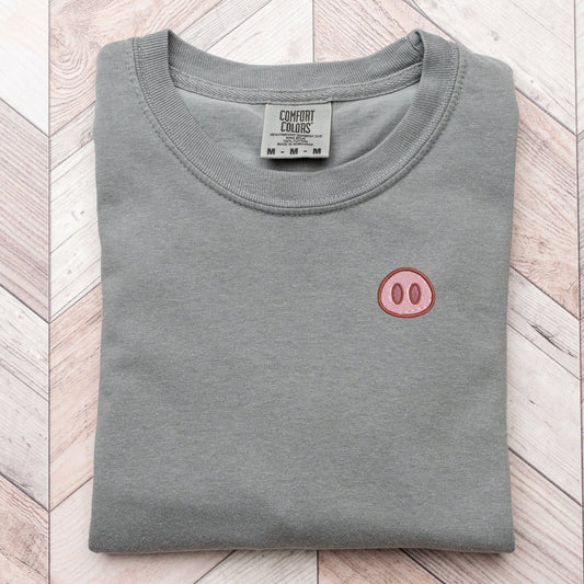 Embroidered Pig Nose Pigment Dyed T-shirt