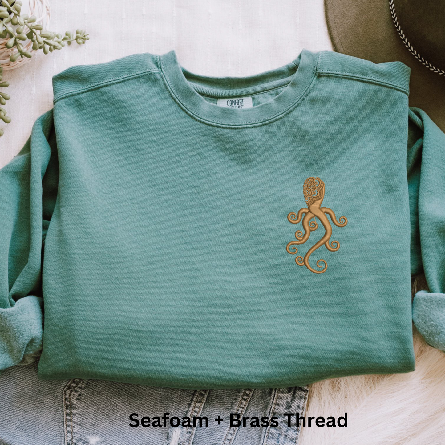 Embroidered Octopus Mandala Sweatshirt: Garment-Dyed Cotton