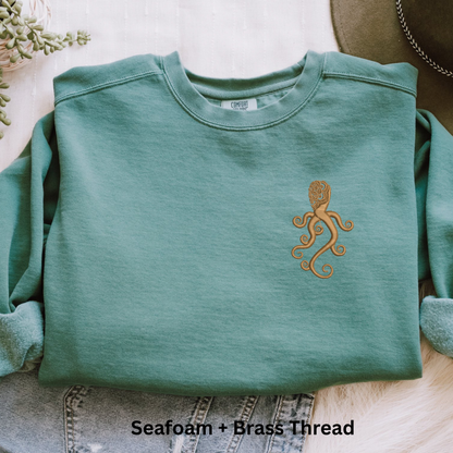 Embroidered Octopus Mandala Sweatshirt: Garment-Dyed Cotton