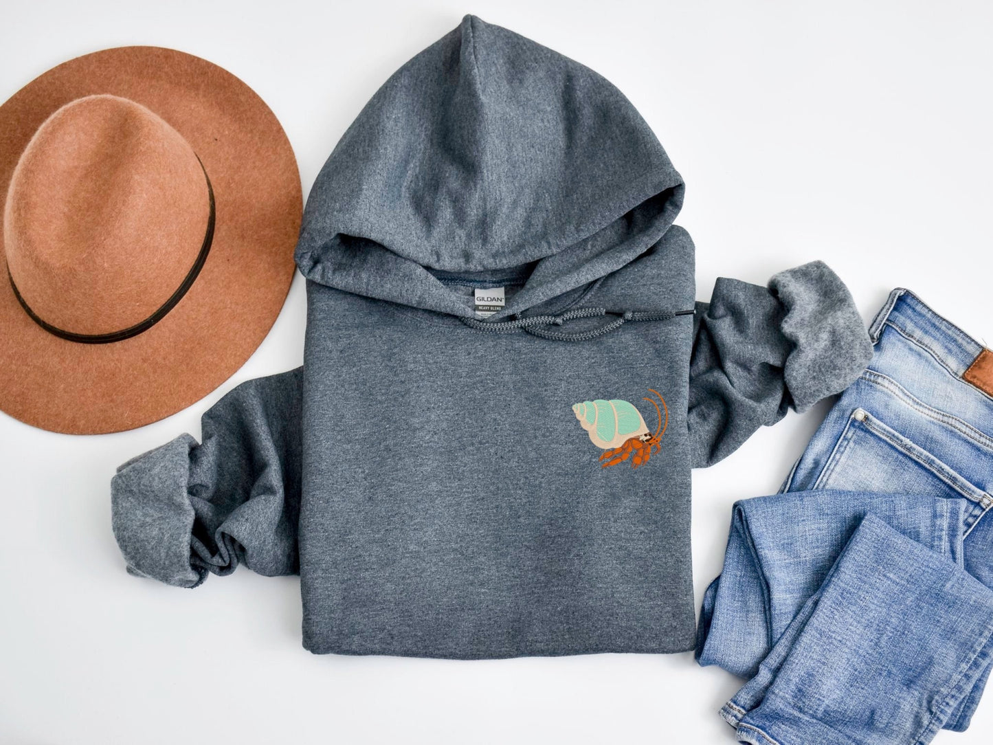 Embroidered Hermit Crab Hoodie: Unisex Pullover Sweatshirt