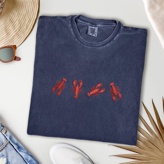 Embroidered Lobster T-Shirt: Coastal Preppy Summer Tee