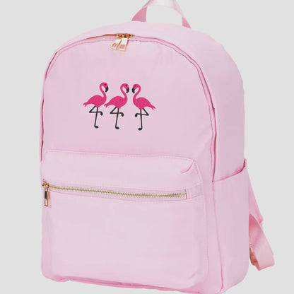 Embroidered Flamingo Backpack: Tropical School Bag
