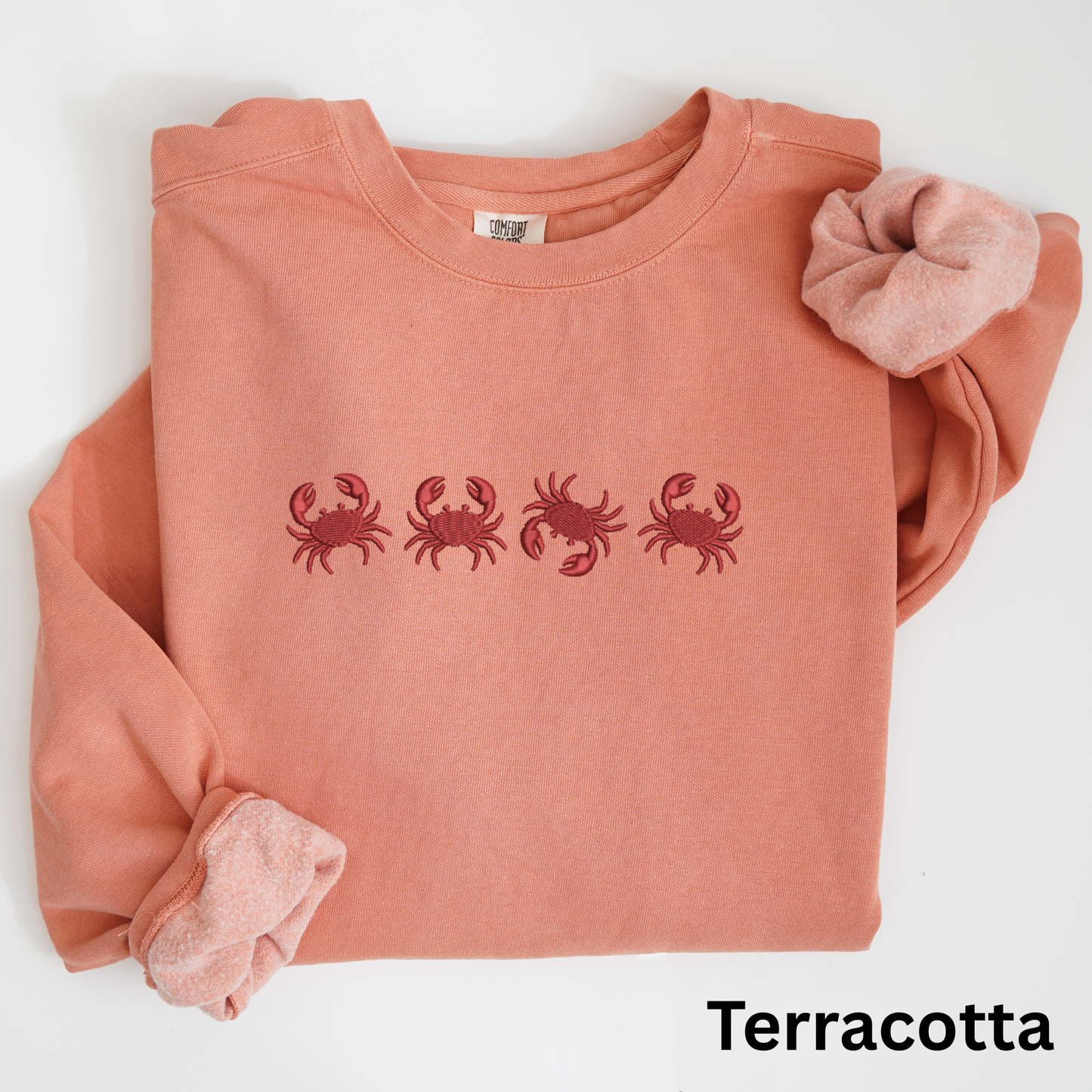 Embroidered Red Crab Pigment Dyed Crewneck Sweatshirt