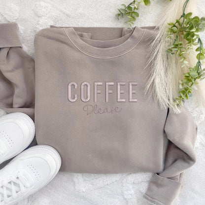 Embroidered Coffee Please Sweatshirt: Pigment-Dyed Java Pullover