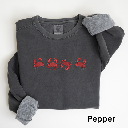 Embroidered Red Crab Pigment Dyed Crewneck Sweatshirt