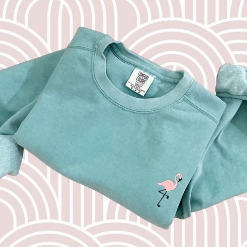 Embroidered Pink Flamingo Sweatshirt
