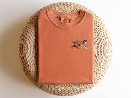 Embroidered Tiger T-Shirt: Pigment-Dyed Jungle Cat Tee
