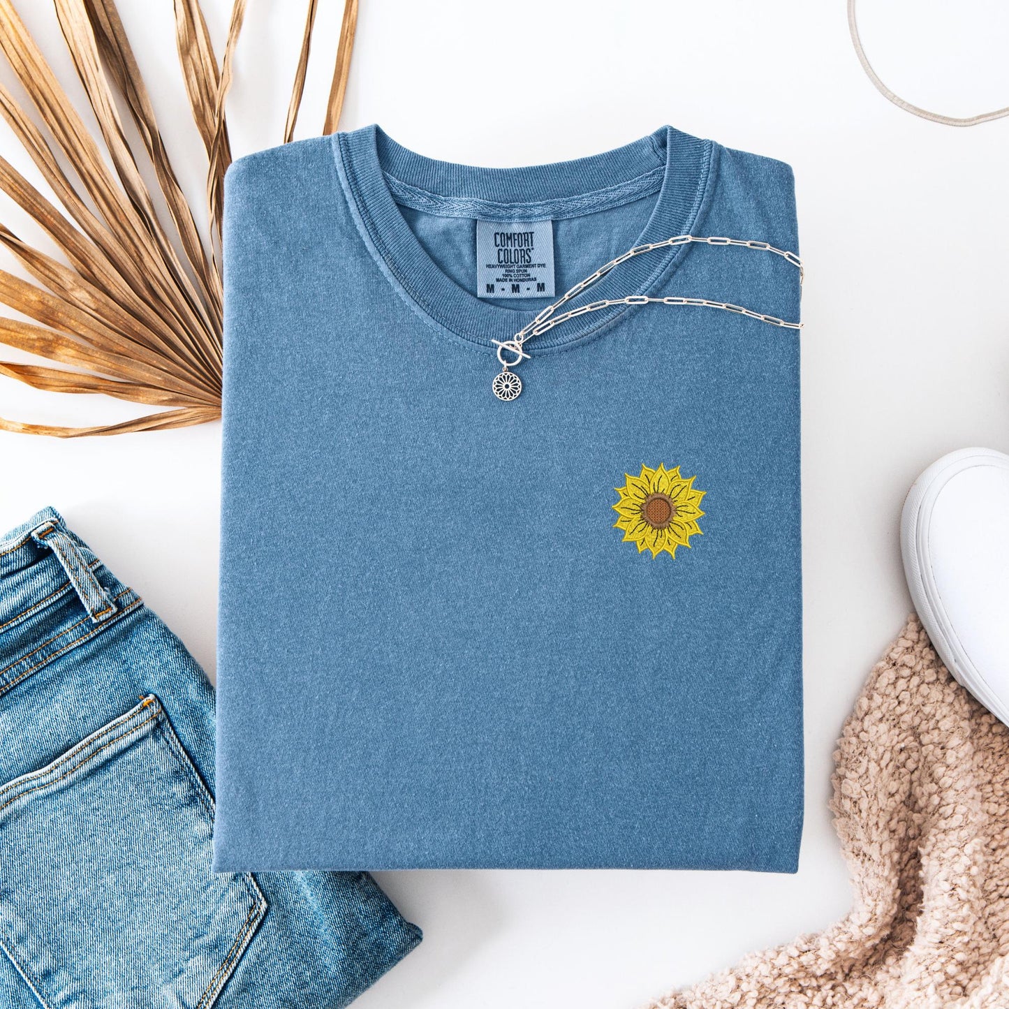 Embroidered Sunflower T-Shirt: Vintage Style Boho Tee
