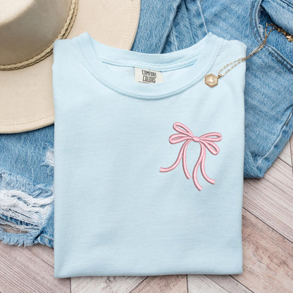 Embroidered Coquette Pink Bow T-shirt: Trendy Soft Girl Aesthetic Tee