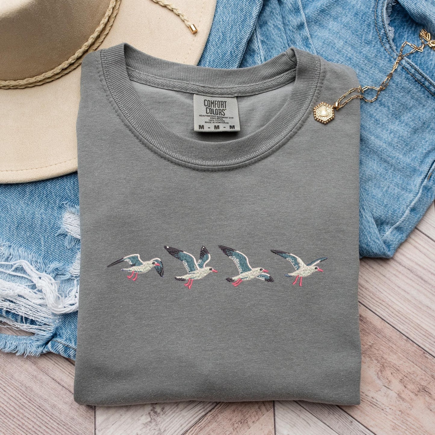 Embroidered Seagull T-Shirt: Coastal Summer Tee