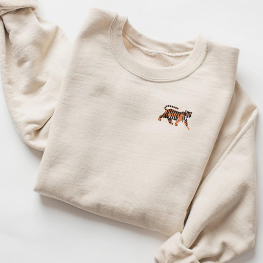 Embroidered Tiger Sweatshirt: Unisex Jungle Cat Pullover