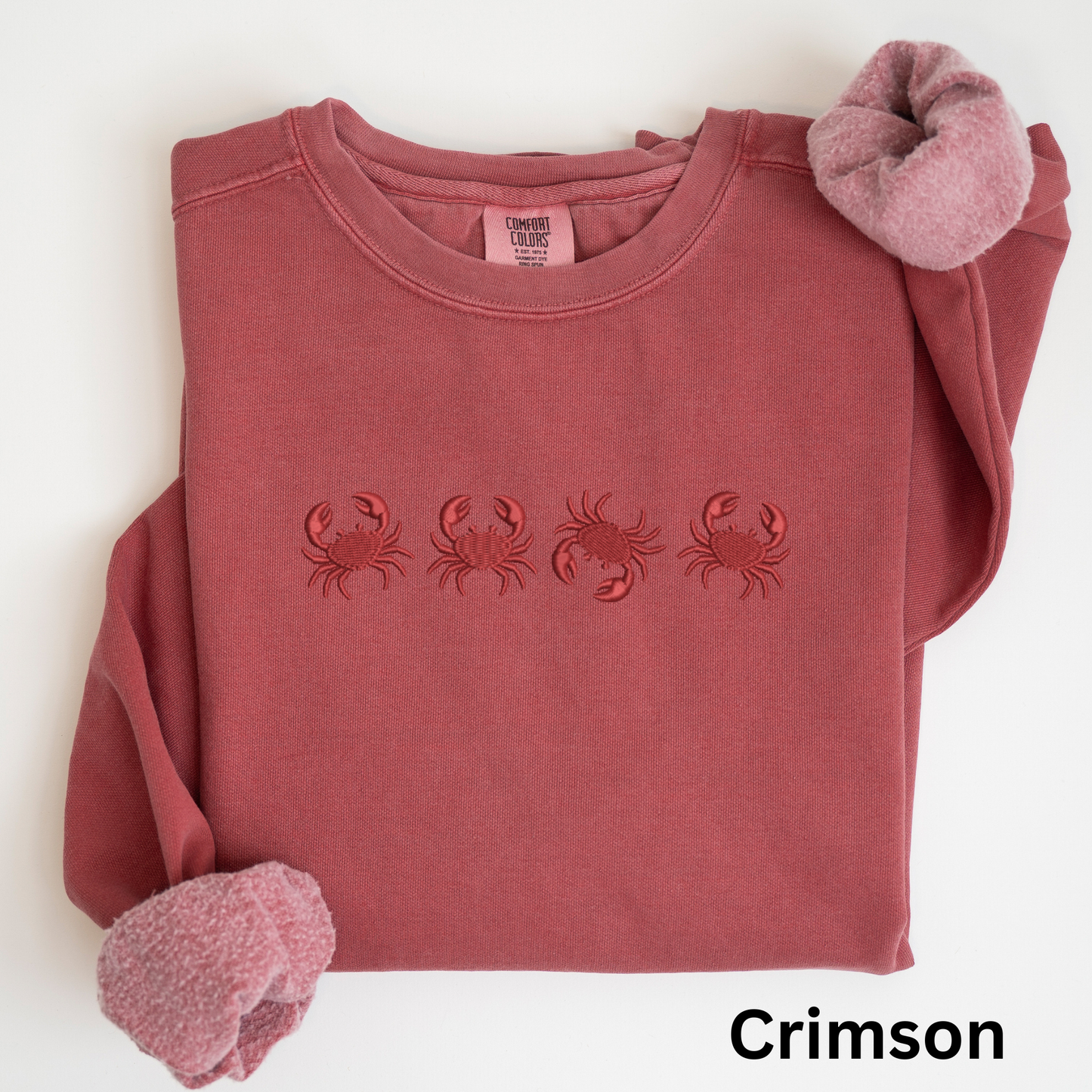 Embroidered Red Crab Pigment Dyed Crewneck Sweatshirt
