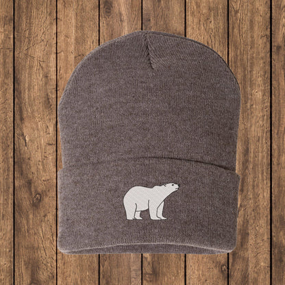Embroidered Polar Bear Knit Beanie: Arctic Wildlife Hat