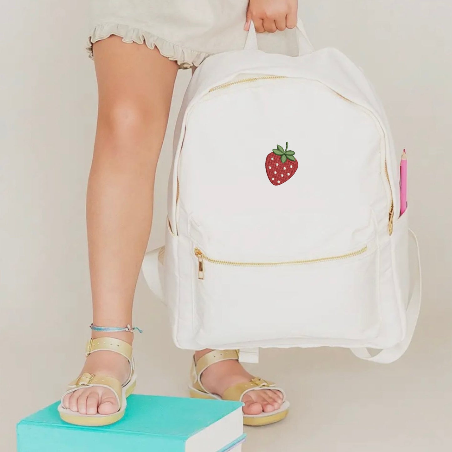 Embroidered Strawberry Backpack: Trendy School Book Bag