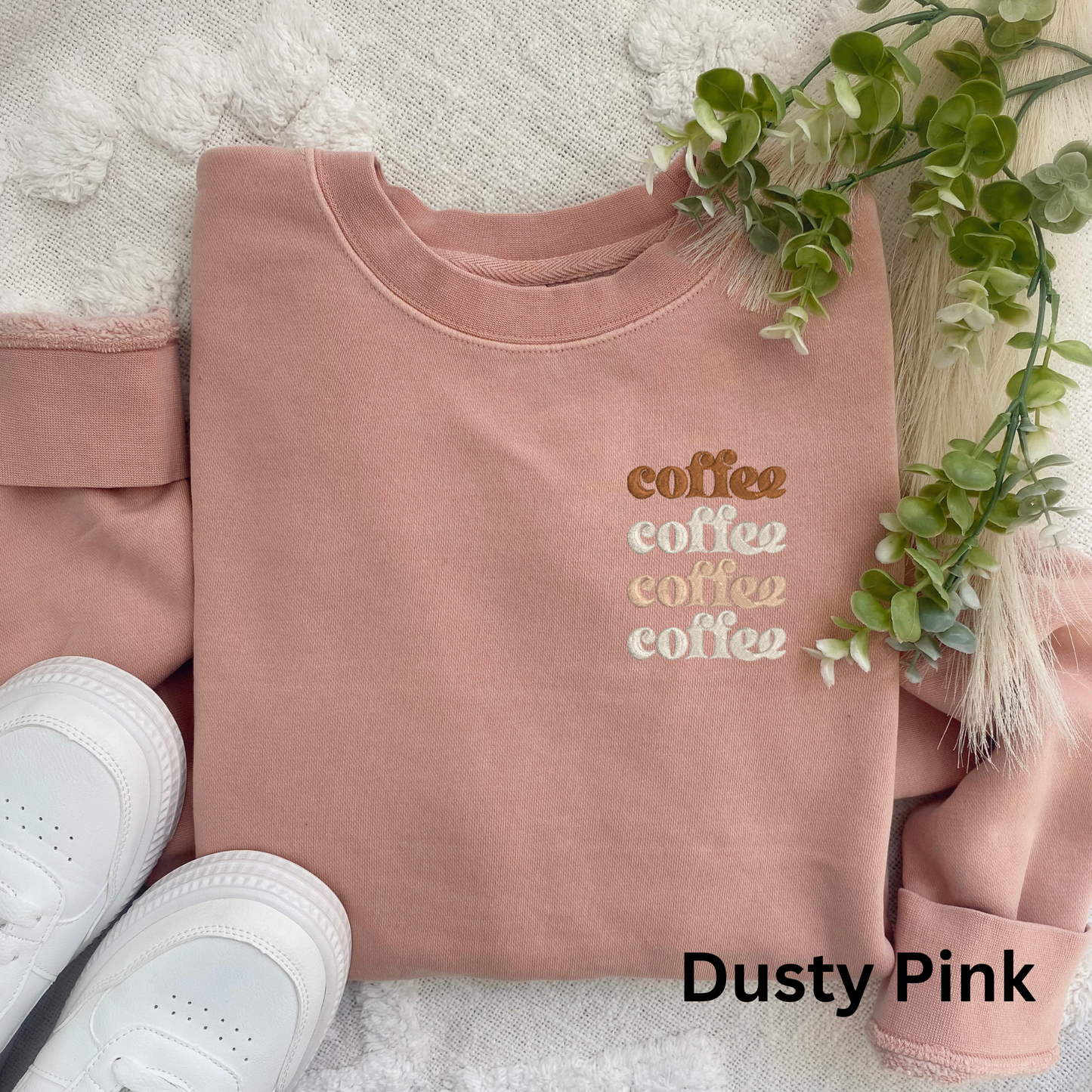 Embroidered Coffee Sweatshirt: Pigment-Dyed Java Pullover