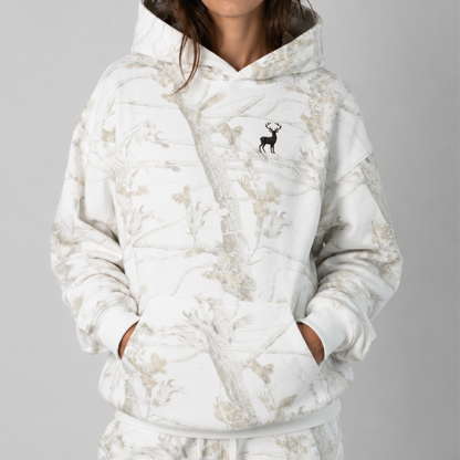 Unisex Embroidered Buck Hoodie, White Oak Camo Sweatshirt, Unisex Outdoors Apparel