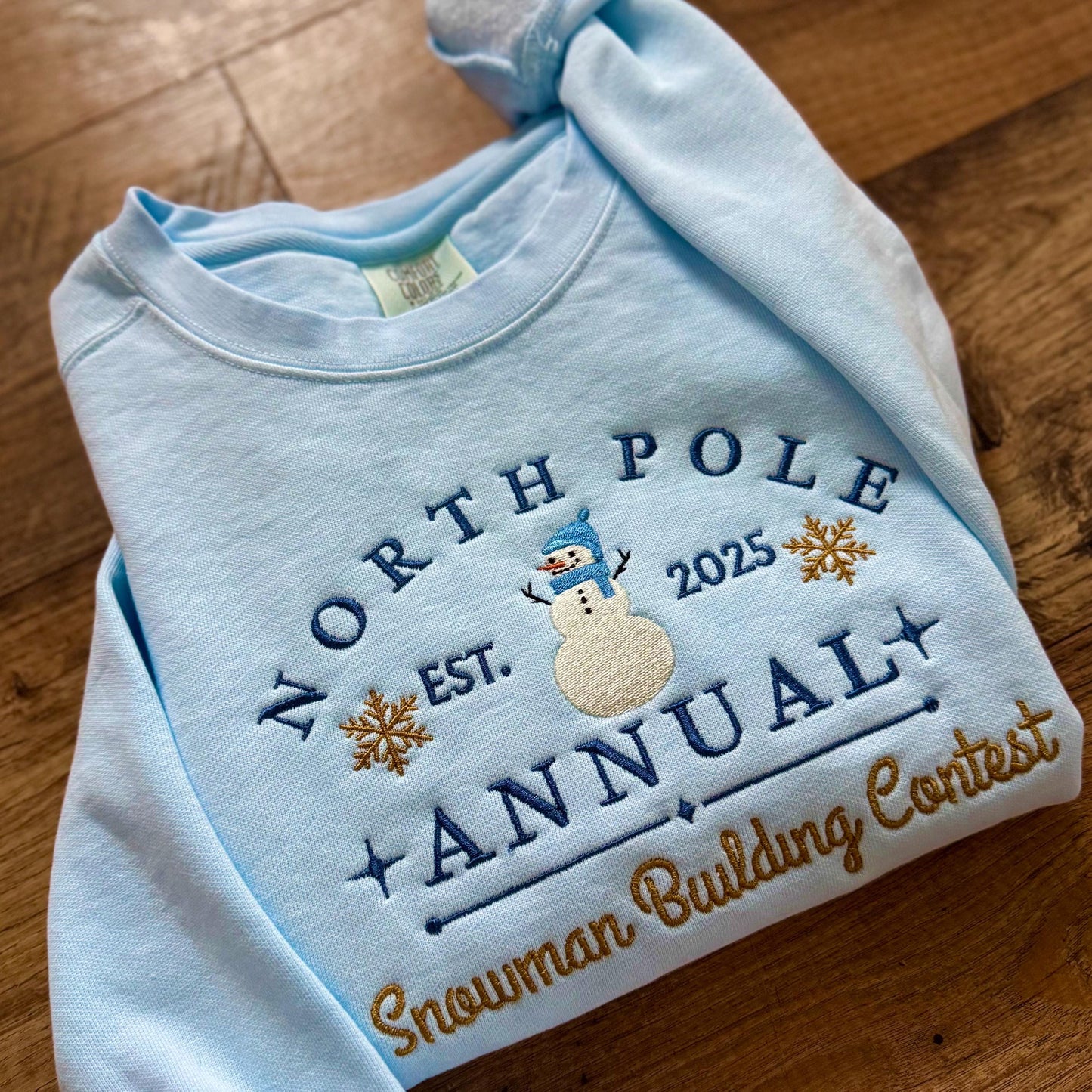 Embroidered Snowman Sweatshirt: Pigment-Dyed North Pole Contest Pullover