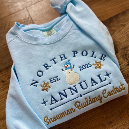 Embroidered Snowman Sweatshirt: Pigment-Dyed North Pole Contest Pullover