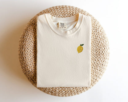 Embroidered Lemon T-shirt: Garment Dyed Fruit Tee