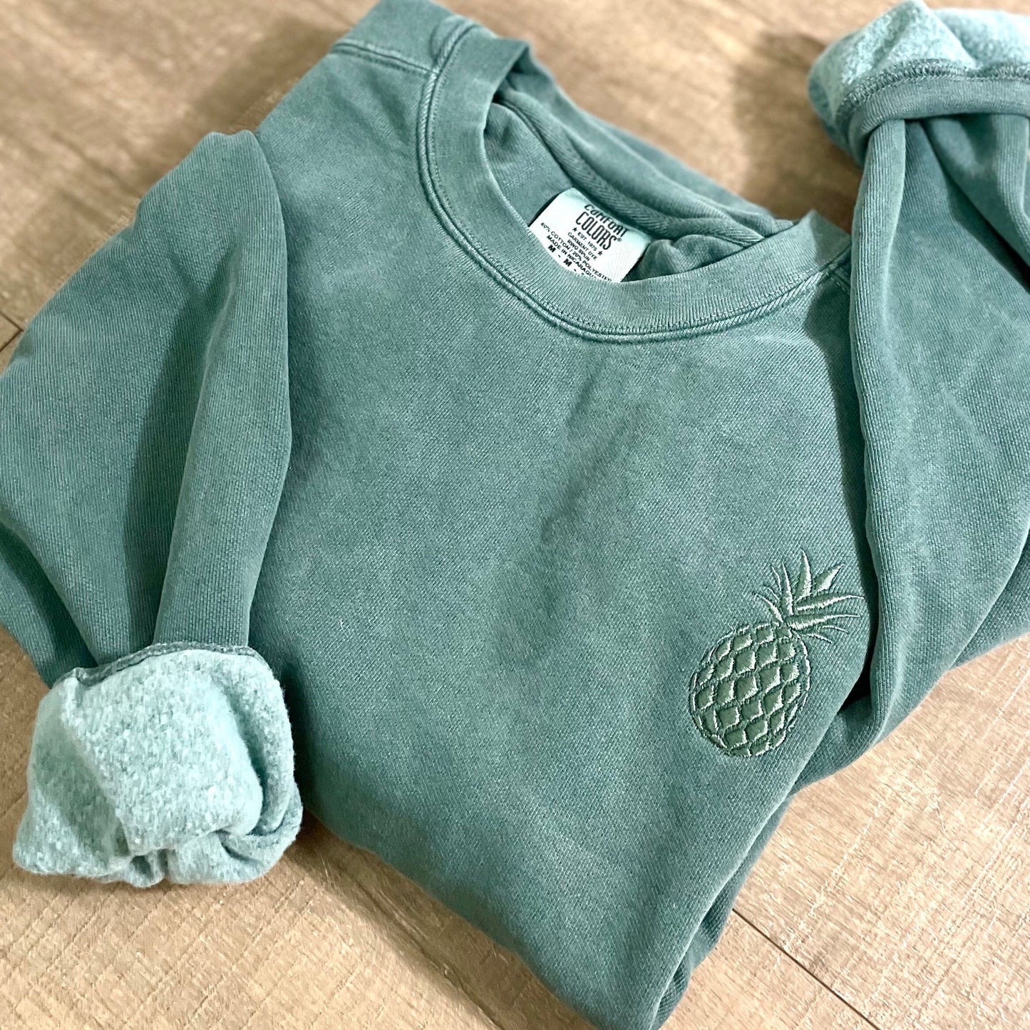 Embroidered Pineapple Sweatshirt: Garment-Dyed Crewneck Sweater