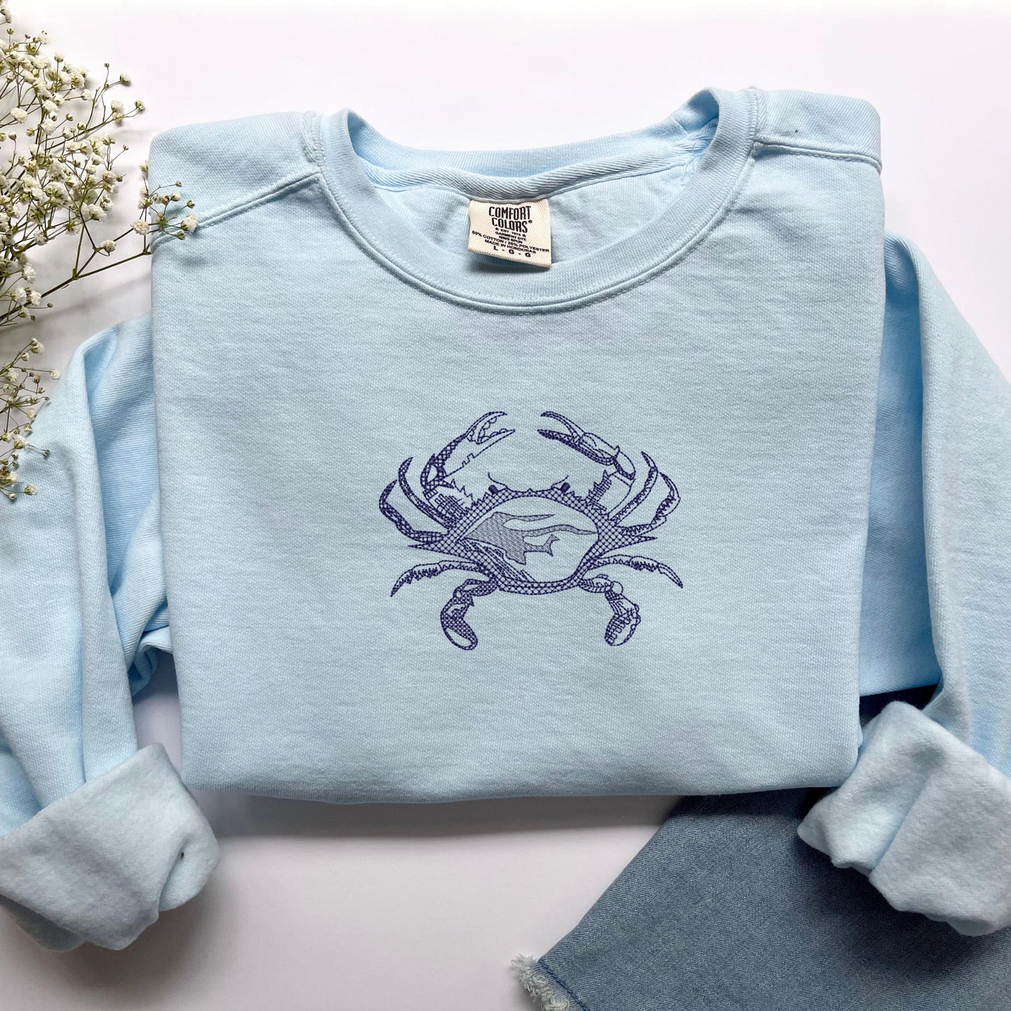 Embroidered Crab Sweatshirt: Pigment-Dyed Coastal Crewneck