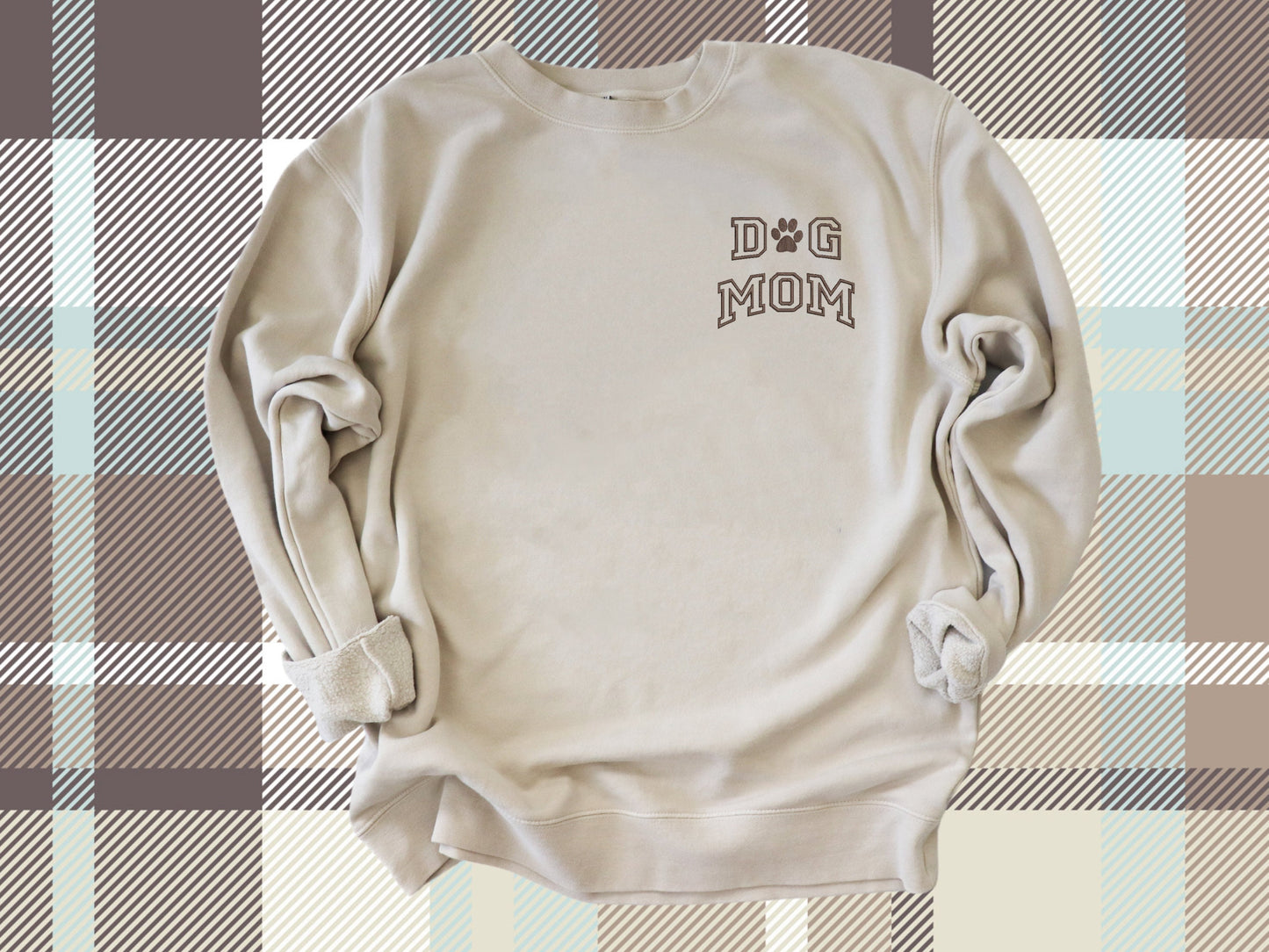 Embroidered Dog Mom Sweatshirt Pigment Dyed Crewneck Sweatshirt