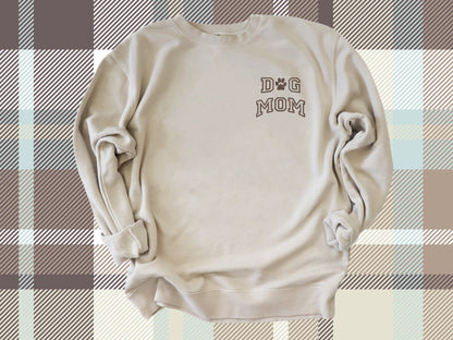 Embroidered Dog Mom Sweatshirt Pigment Dyed Crewneck Sweatshirt