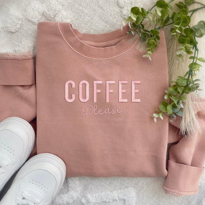 Embroidered Coffee Please Sweatshirt: Pigment-Dyed Java Pullover