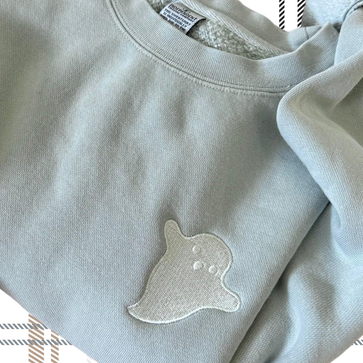 Embroidered Ghost Crewneck Sweatshirt: Tonal Halloween Pullover