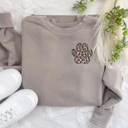 Embroidered Leopard Paw Print Sweatshirt - Gift for Pet Mom