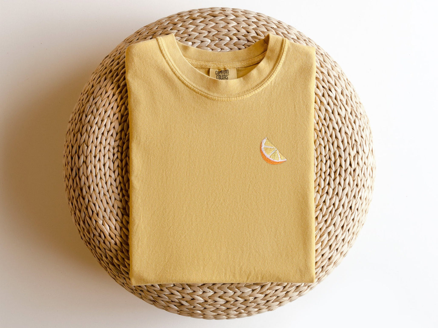 Embroidered Orange Slice T-shirt: Garment-Dyed Citrus Tee