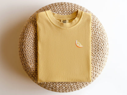 Embroidered Orange Slice T-shirt: Garment-Dyed Citrus Tee